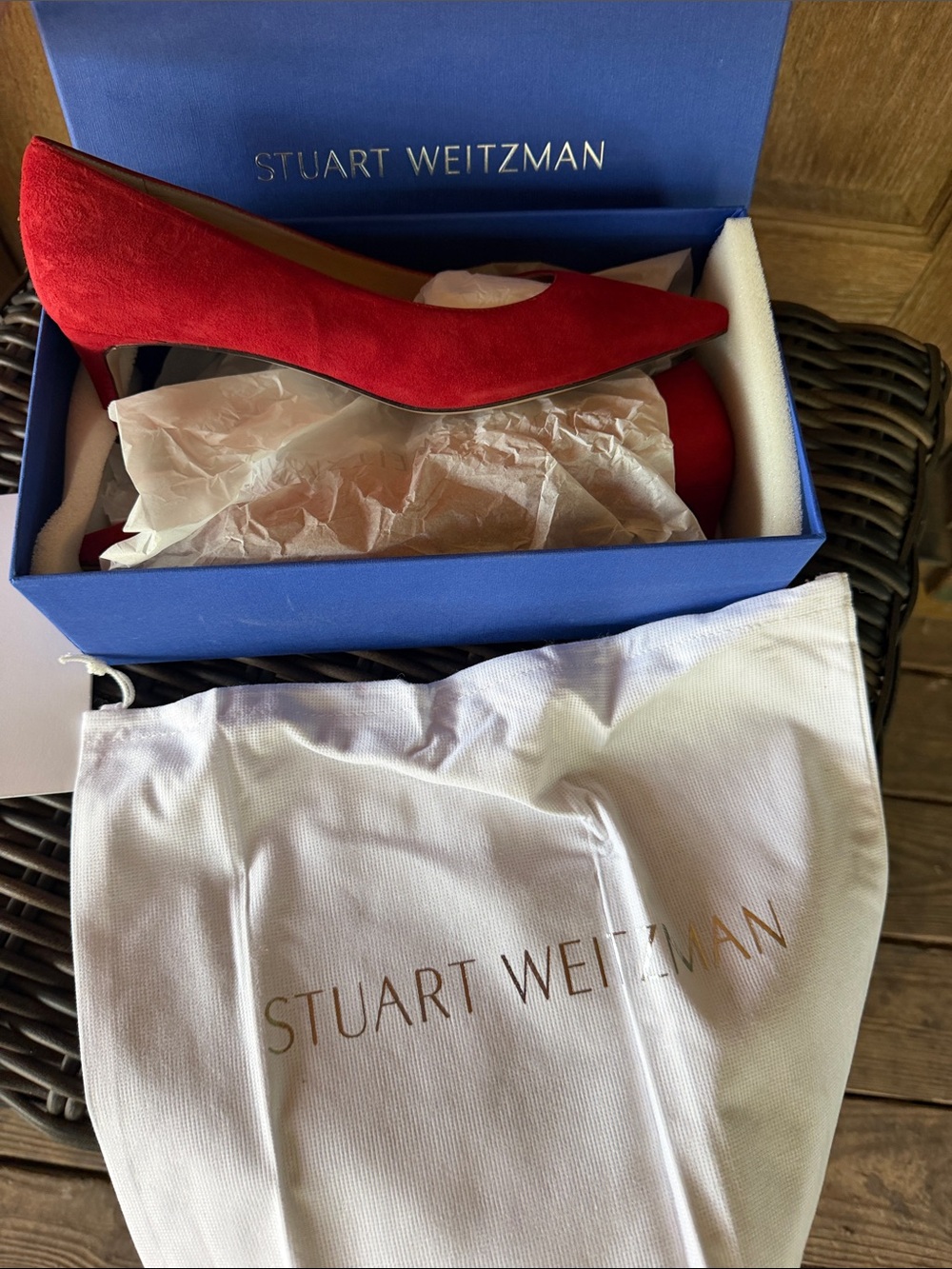 Stuart Weitzman Red Suede Pointed-Toe Heels